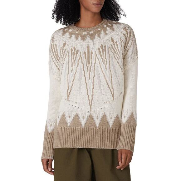 ADAM LIPPES COLLECTIVE Fair Isle Crew Neck Sweater Cream Tan Wool Blend XS - Picture 2 of 10